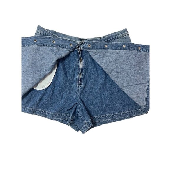Vtg Skort Button Snap Front Denim Jean Mini Skirt Sz 16 90s Y2K Sporty Grunge - Picture 4 of 10